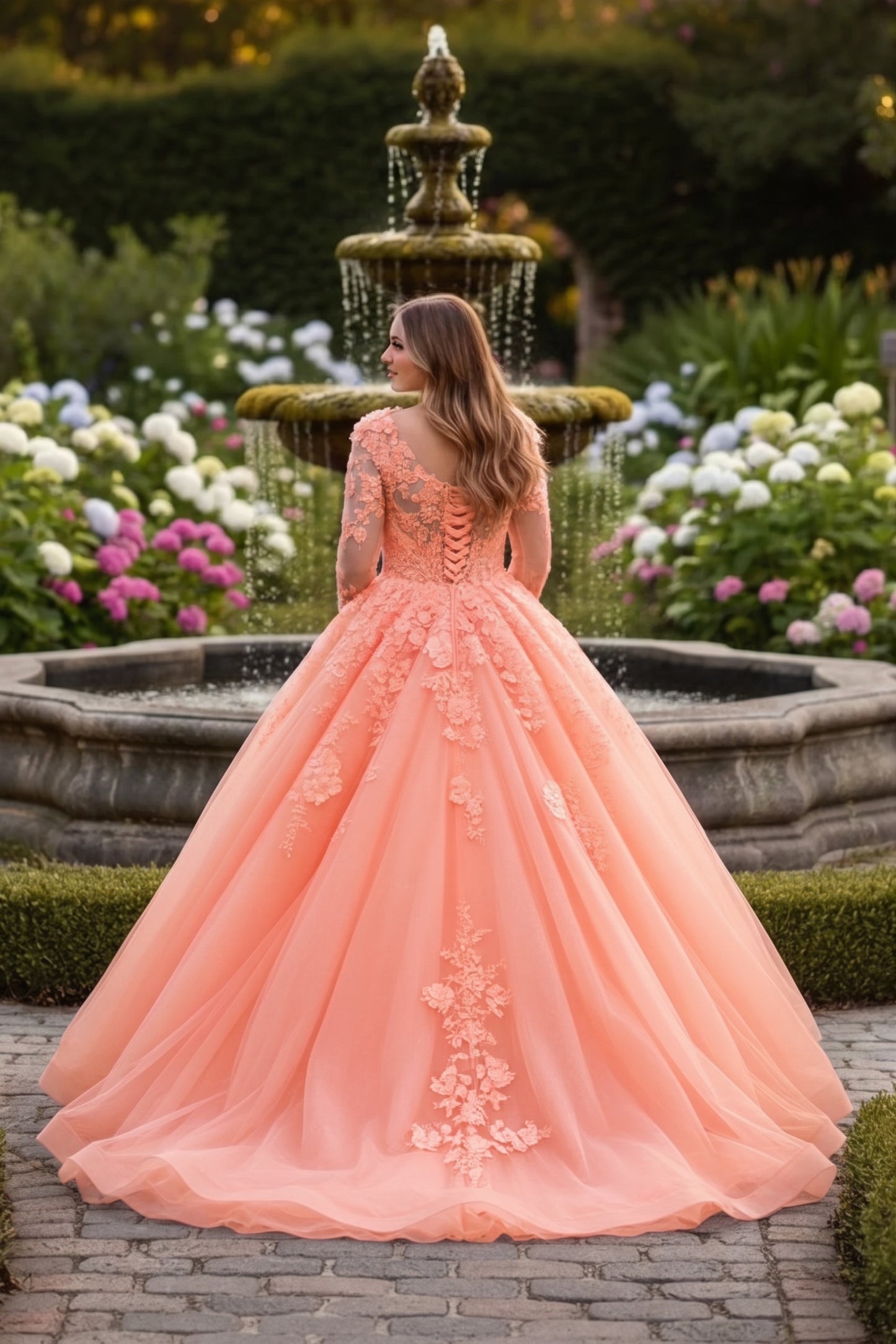 Charming Ball Gown Long Sleeve Quinceañera Dress With Floral Lace | Sevoba