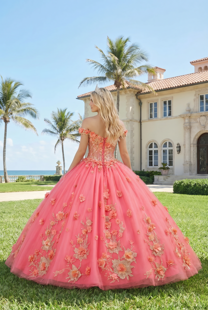 Charming Ball Gown Illusion Neck Quinceañera Dress With 3D Floral & Lace | Sevoba