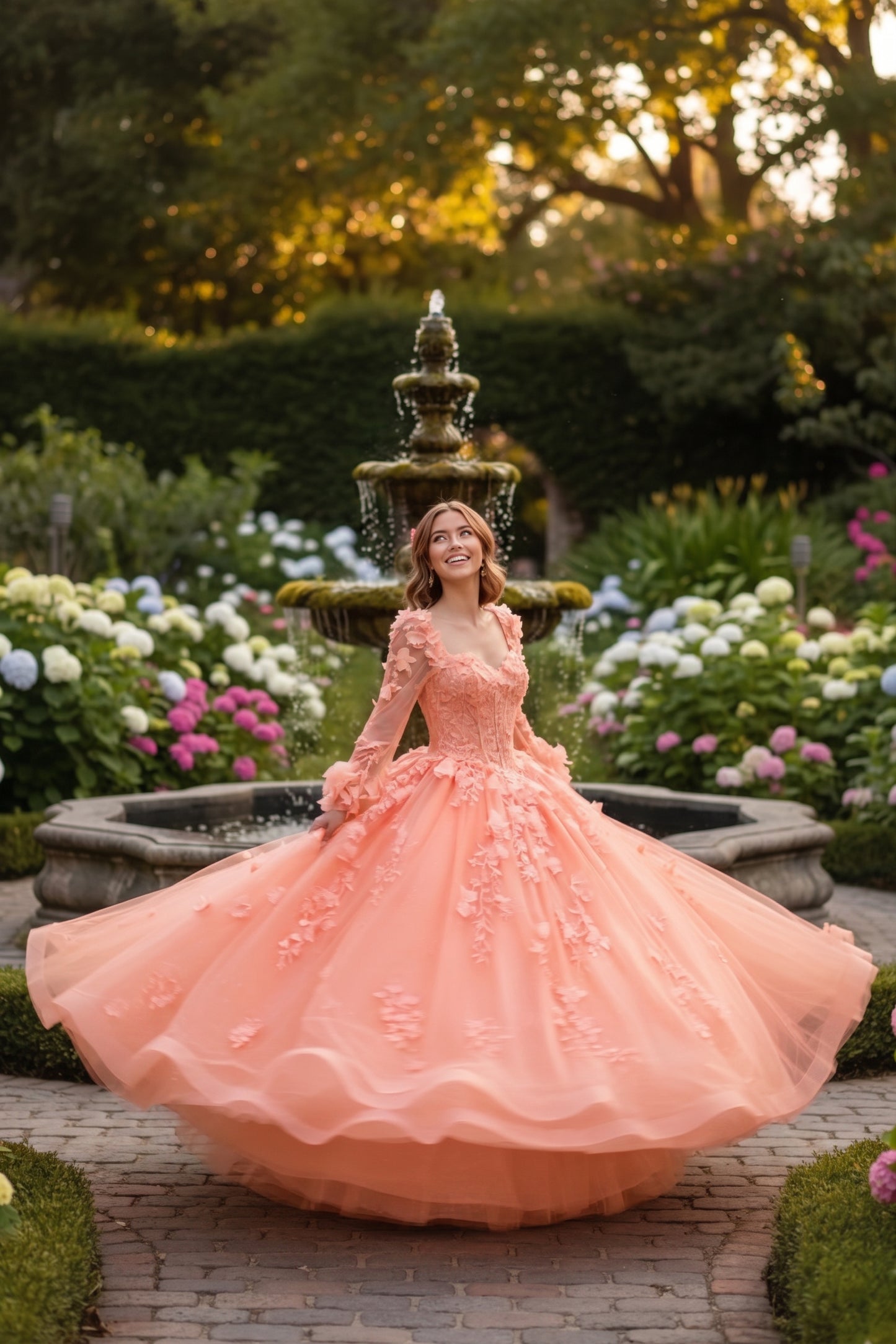 Charming Ball Gown Long Sleeve Quinceañera Dress With Floral Lace | Sevoba