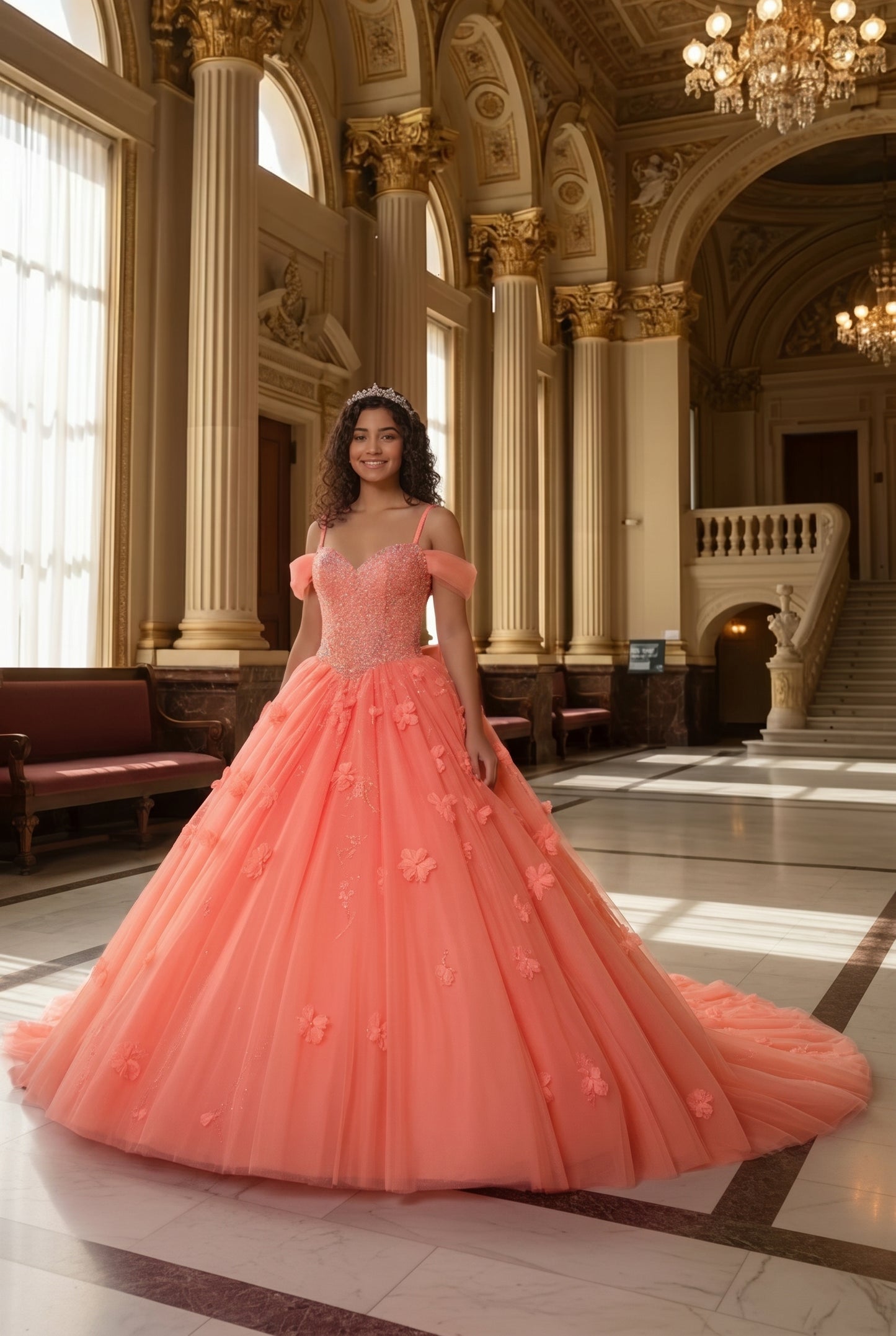 Charming Ball Gown Cold Shoulder Quinceañera Dress With 3D Floral and Lace | Sevoba