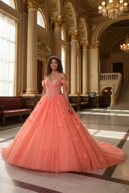 Charming Ball Gown Cold Shoulder Quinceañera Dress With 3D Floral and Lace | Sevoba