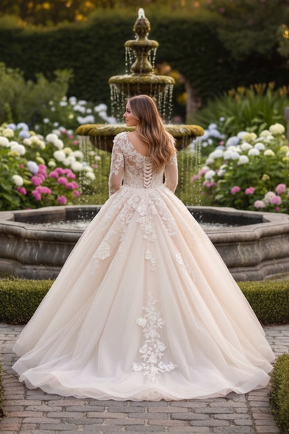 Charming Ball Gown Long Sleeve Quinceañera Dress With Floral Lace | Sevoba