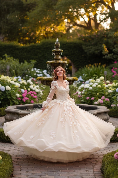 Charming Ball Gown Long Sleeve Quinceañera Dress With Floral Lace | Sevoba
