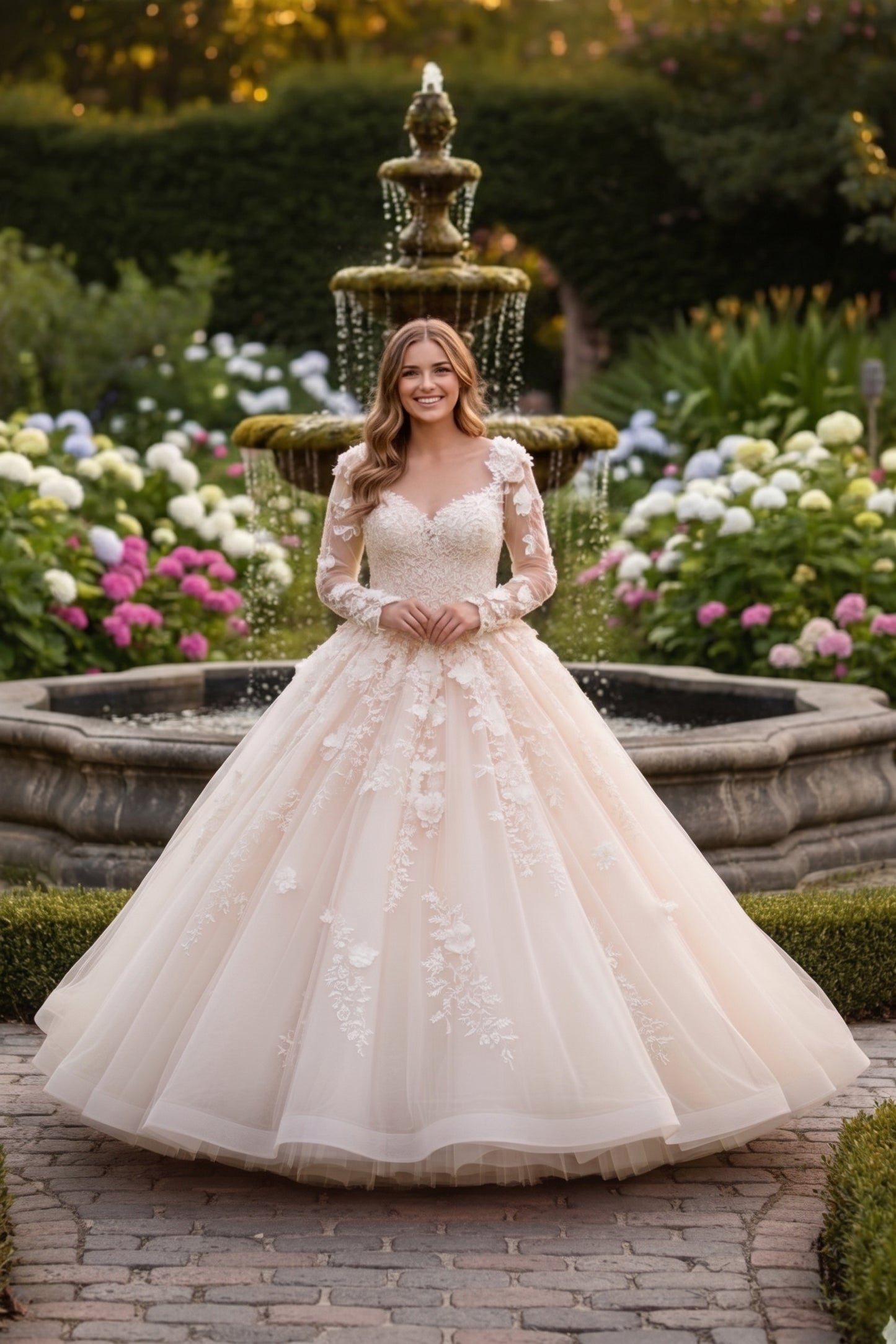 Charming Ball Gown Long Sleeve Quinceañera Dress With Floral Lace | Sevoba