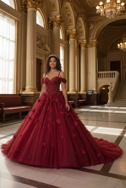 Charming Ball Gown Cold Shoulder Quinceañera Dress With 3D Floral and Lace | Sevoba