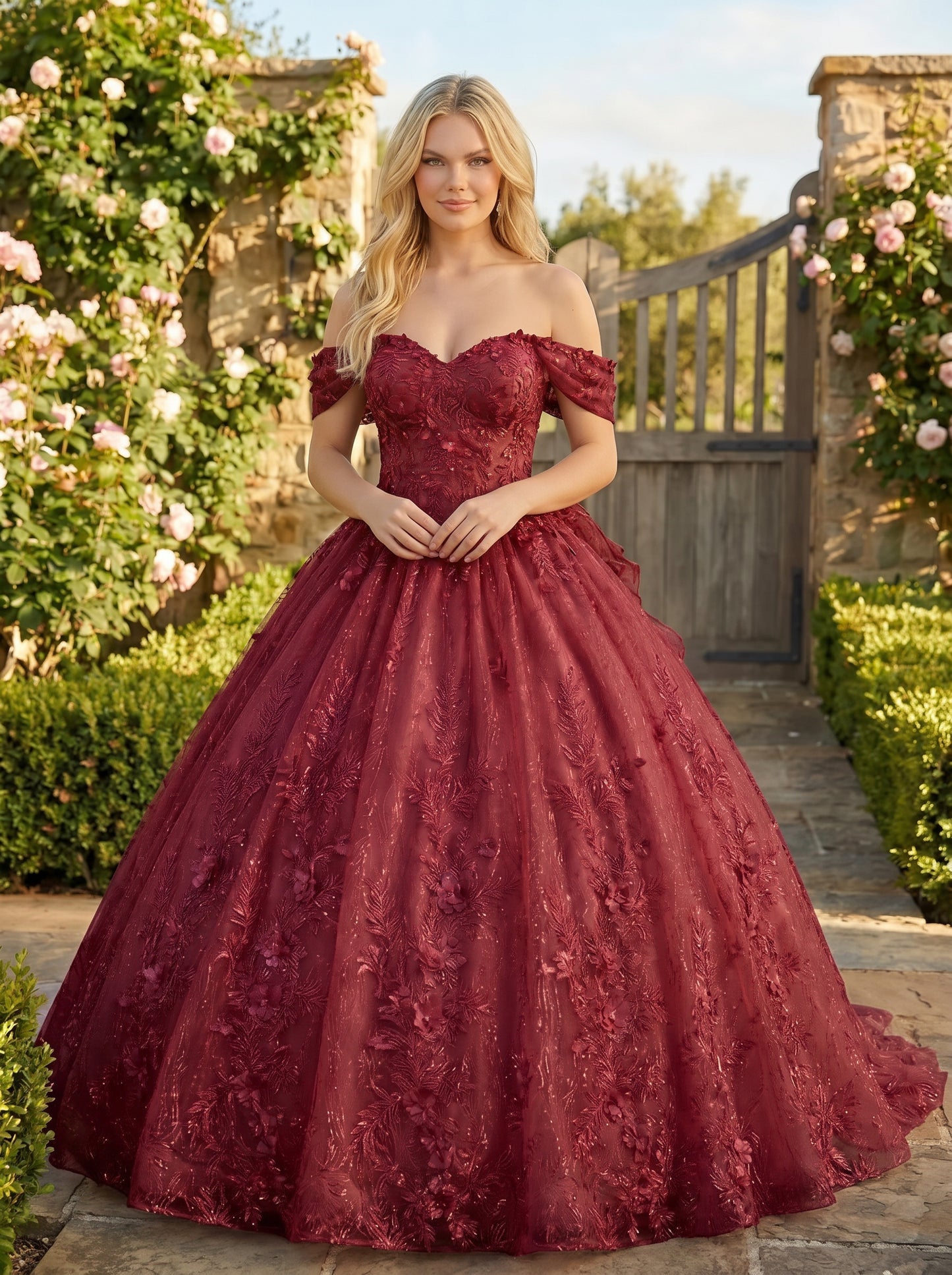Charming Ball Gown cold shoulder Quinceañera Dress With Embroidery and Bow | Sevoba