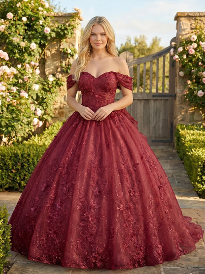 Charming Ball Gown cold shoulder Quinceañera Dress With Embroidery and Bow | Sevoba