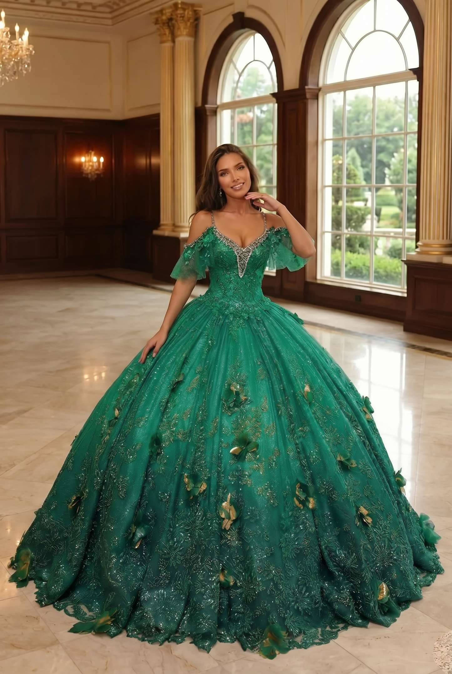 Charming Ball Gown V Neck Quinceañera Dress With  3D Butterfly and Embroidery | Sevoba