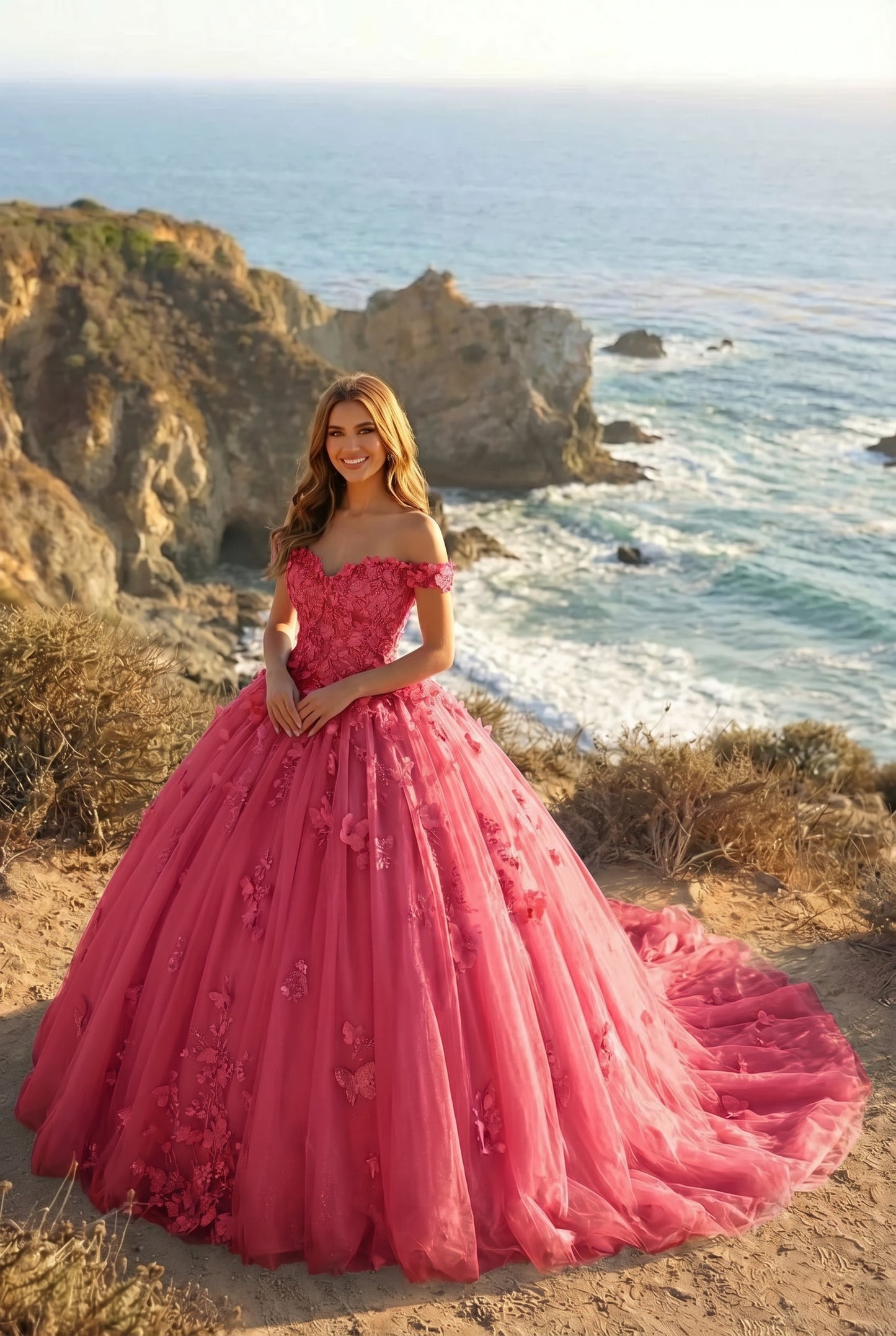 Charming Ball Gown Cold Shoulder Quinceañera Dress With 3D Floral & Lace | Sevoba