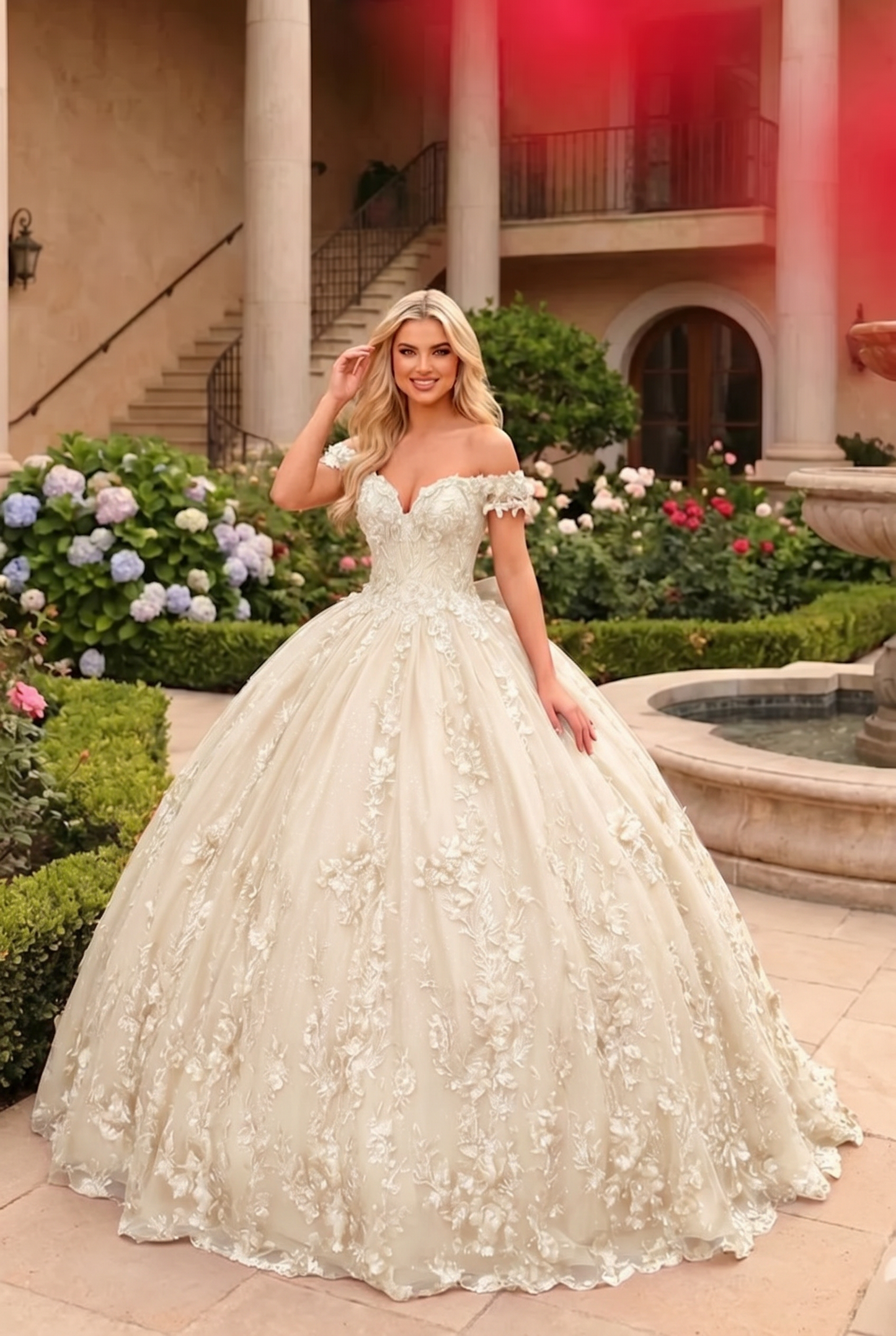 Charming Ball Gown Cold Shoulder Quinceañera Dress With Floral Lace and Bow | Sevoba