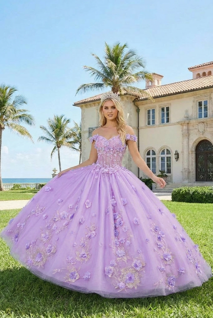 Charming Ball Gown Illusion Neck Quinceañera Dress With 3D Floral & Lace | Sevoba