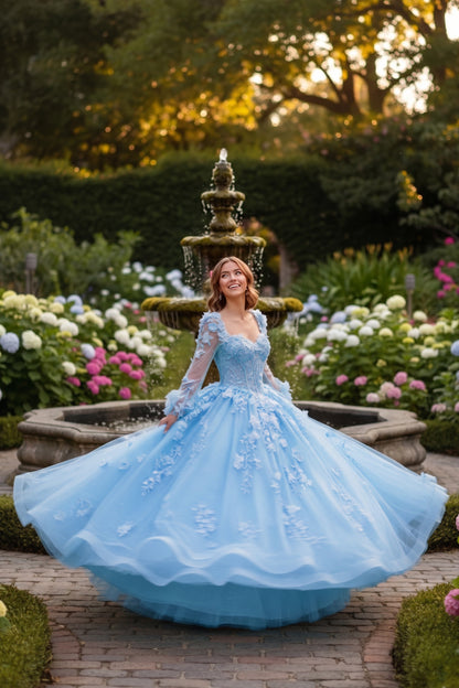 Charming Ball Gown Long Sleeve Quinceañera Dress With Floral Lace | Sevoba