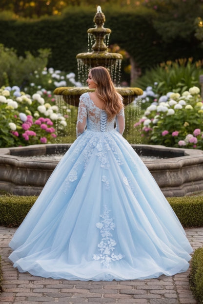 Charming Ball Gown Long Sleeve Quinceañera Dress With Floral Lace | Sevoba