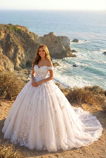 Charming Ball Gown Cold Shoulder Quinceañera Dress With 3D Floral & Lace | Sevoba