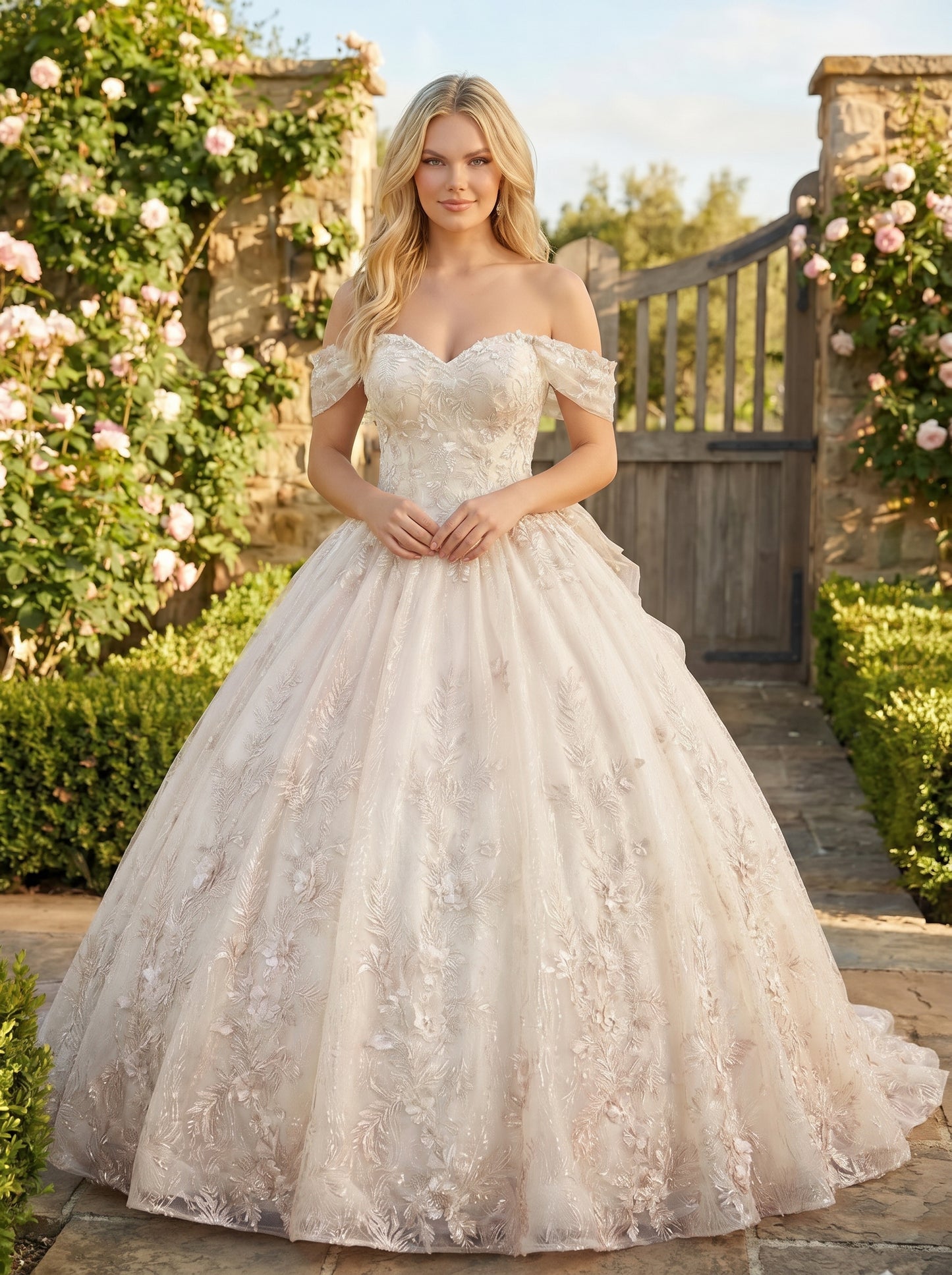 Charming Ball Gown cold shoulder Quinceañera Dress With Embroidery and Bow | Sevoba