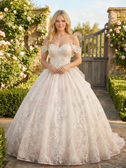 Charming Ball Gown cold shoulder Quinceañera Dress With Embroidery and Bow | Sevoba