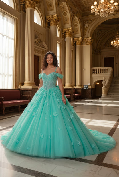 Charming Ball Gown Cold Shoulder Quinceañera Dress With 3D Floral and Lace | Sevoba