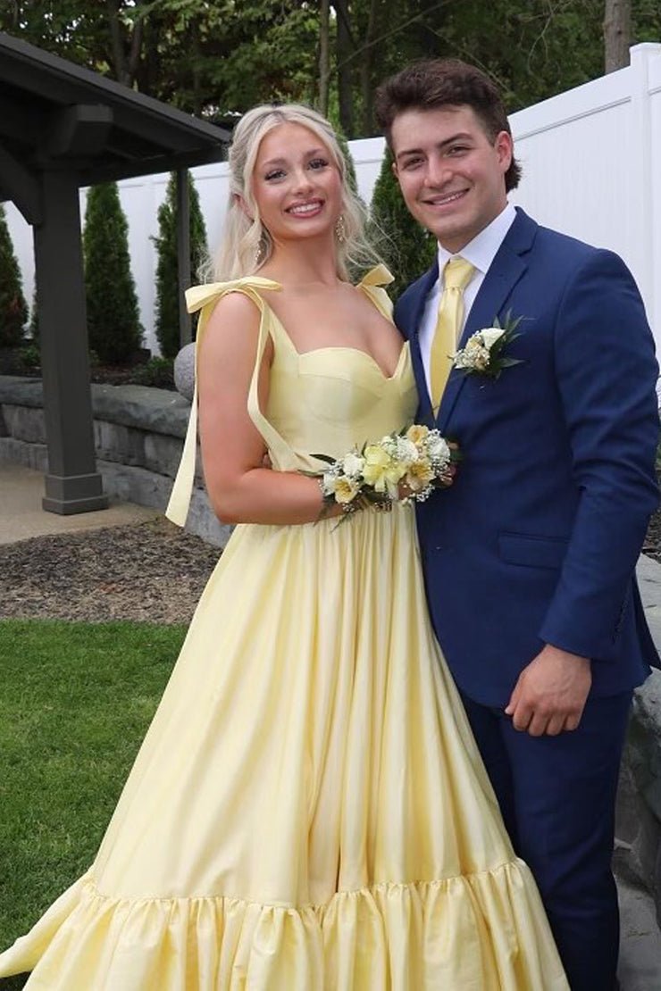 Red Sweetheart Bow Strap A-Line Long Prom Dress