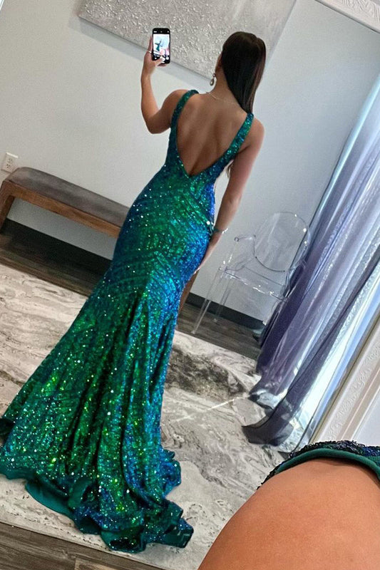 Sevoba | Mermaid Deep V Neck Sequins Prom Dress
