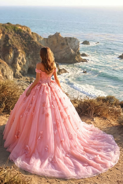 Charming Ball Gown Cold Shoulder Quinceañera Dress With 3D Floral & Lace | Sevoba