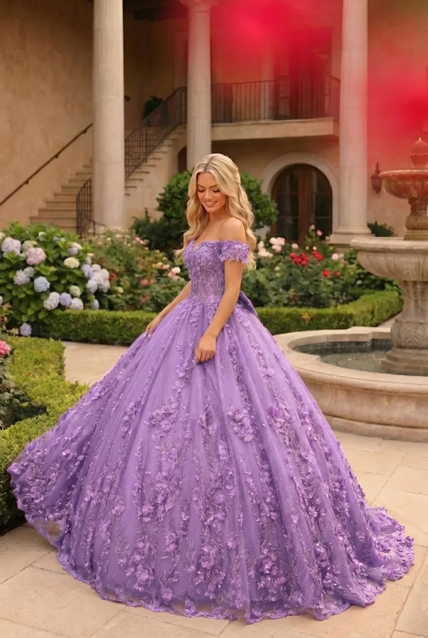 Charming Ball Gown Cold Shoulder Quinceañera Dress With Floral Lace and Bow | Sevoba