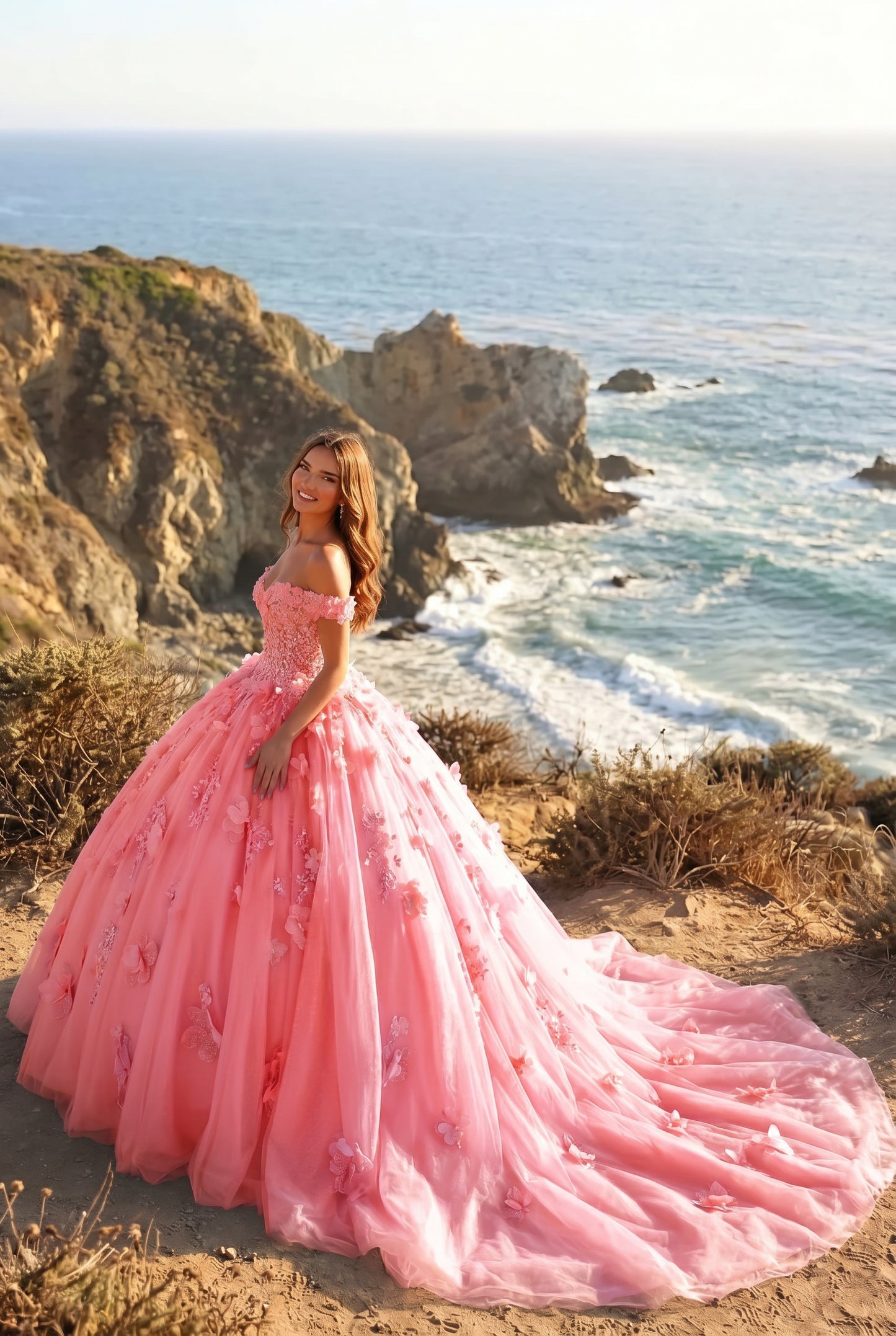 Charming Ball Gown Cold Shoulder Quinceañera Dress With 3D Floral & Lace | Sevoba
