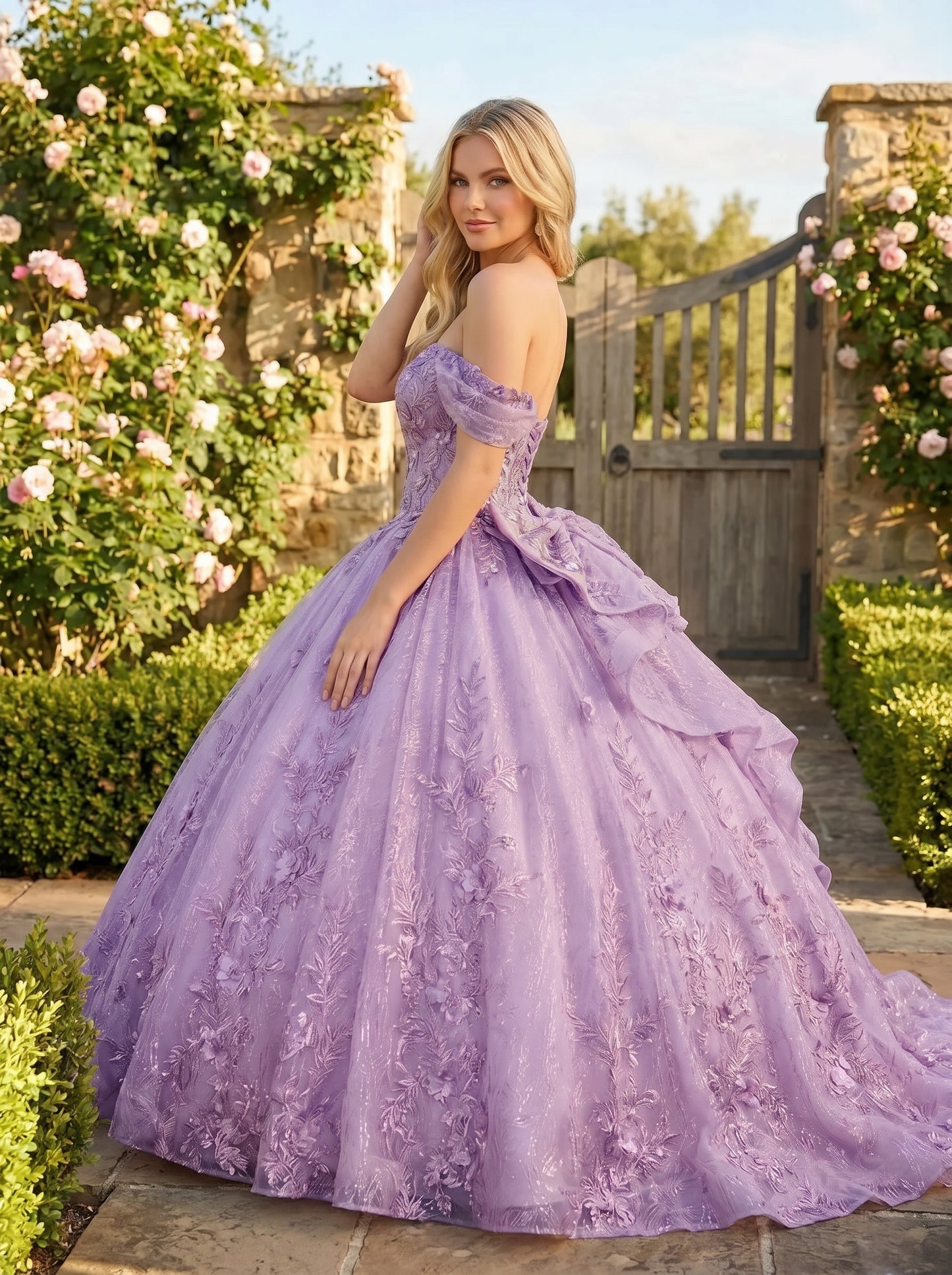 Charming Ball Gown cold shoulder Quinceañera Dress With Embroidery and Bow | Sevoba