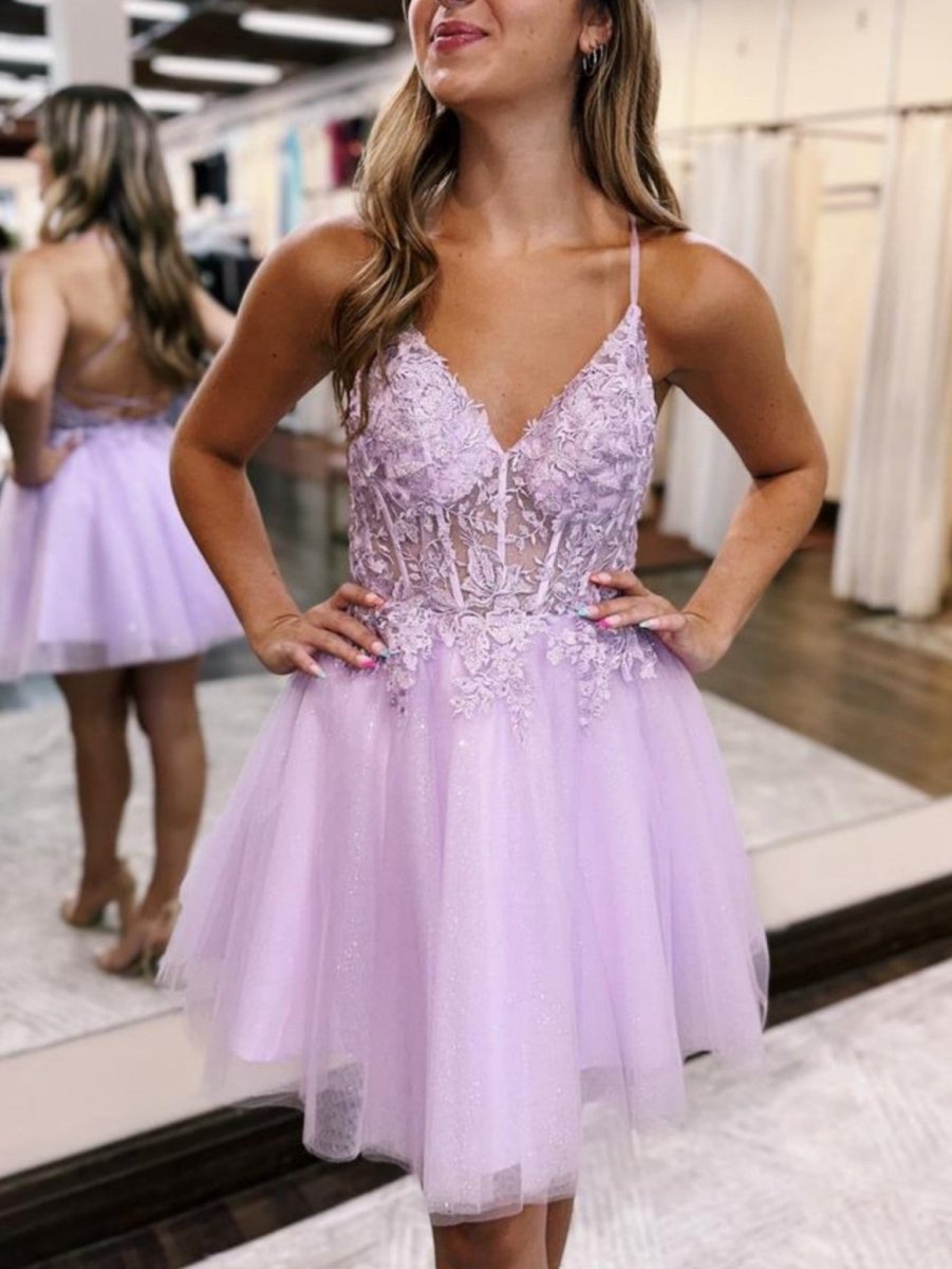 Althea |A-Line Backless Tulle Appliqued Homecoming Dress