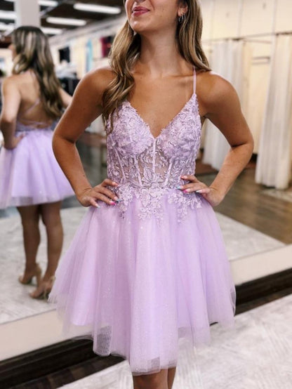 Althea |A-Line Backless Tulle Appliqued Homecoming Dress