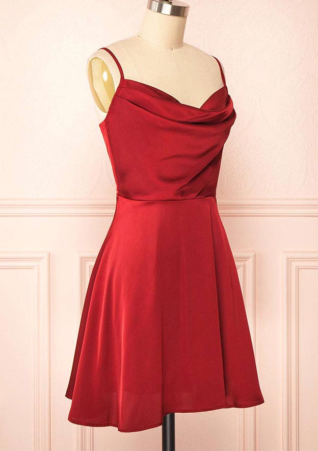 A-line Cowl Neck Sleeveless Short/Mini Charmeuse Homecoming Dress with Pleated