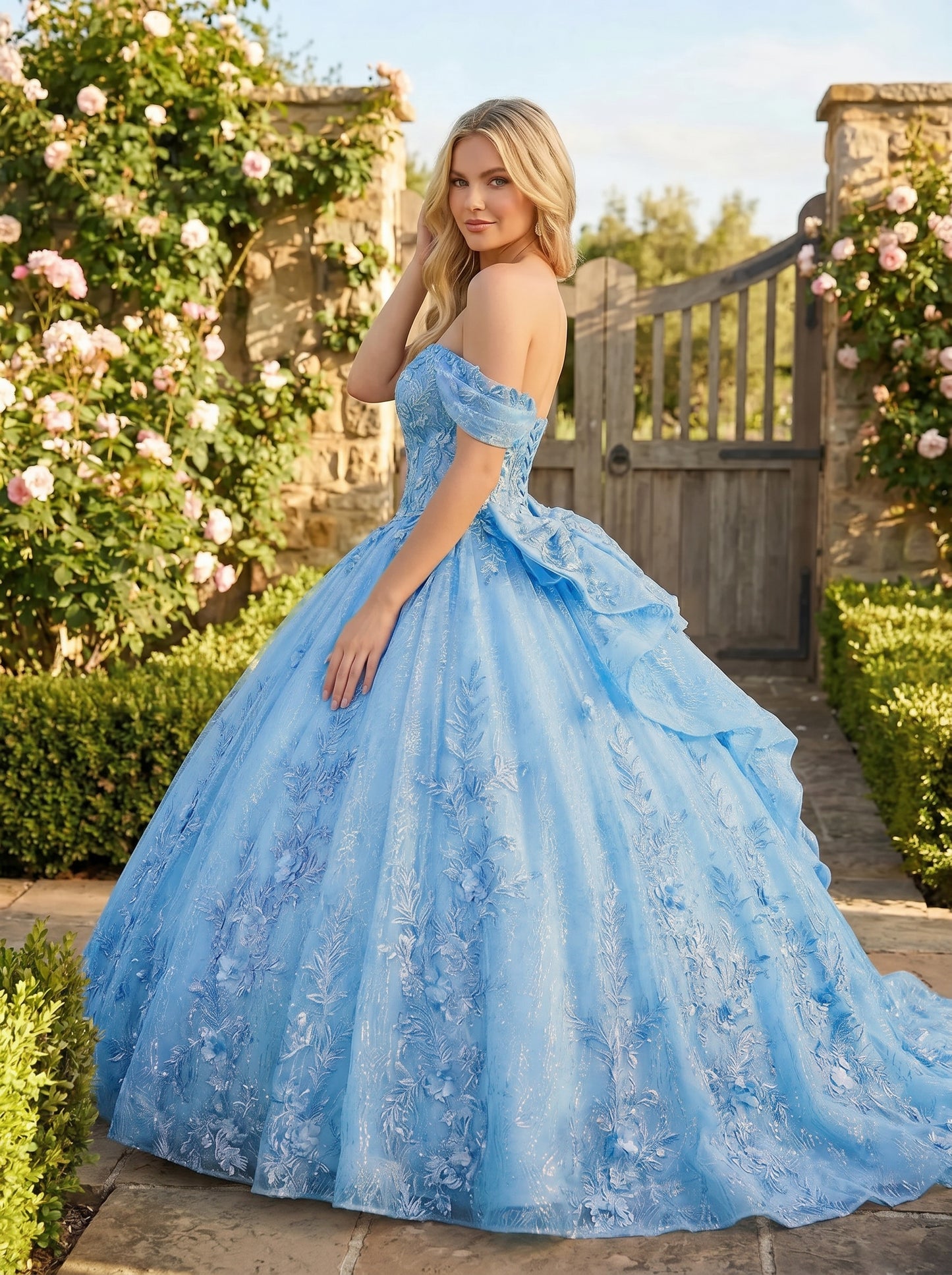 Charming Ball Gown cold shoulder Quinceañera Dress With Embroidery and Bow | Sevoba