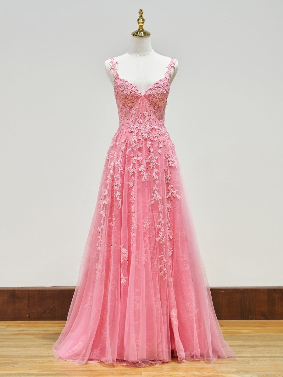 Sevoba|A-line Sweetheart Lace Tulle Prom Dress with Slit