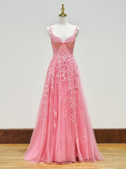 Sevoba|A-line Sweetheart Lace Tulle Prom Dress with Slit