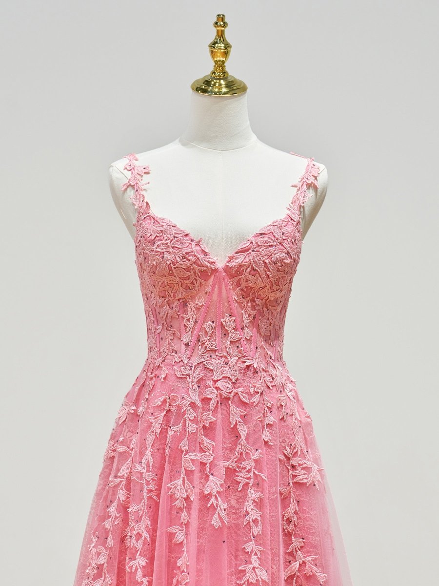 Sevoba|A-line Sweetheart Lace Tulle Prom Dress with Slit