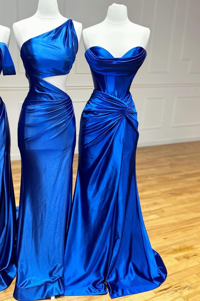 Nadia |Mermaid Strapless Satin Long Prom Dress With Slit