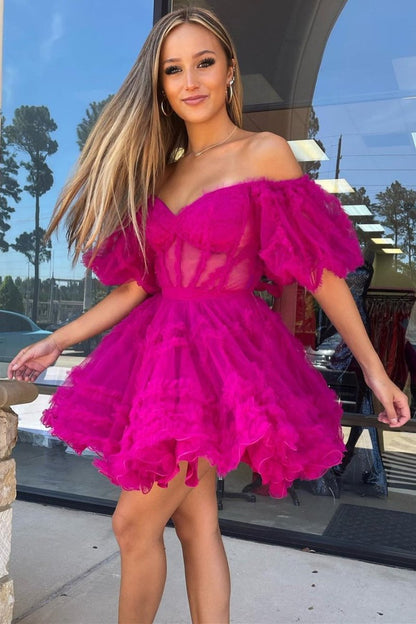 A Line Off the Shoulder Tulle Homecoming Dress
