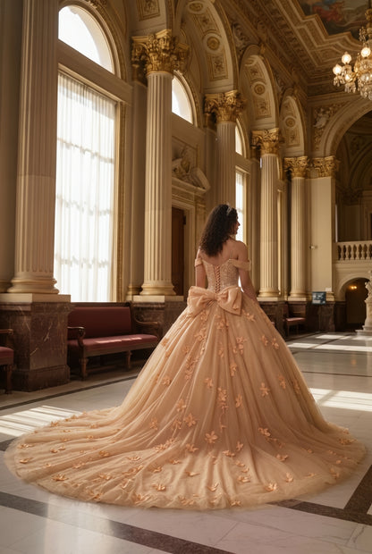 Charming Ball Gown Cold Shoulder Quinceañera Dress With 3D Floral and Lace | Sevoba