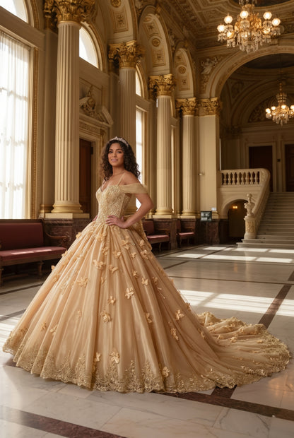 Charming Ball Gown Cold Shoulder Quinceañera Dress With 3D Floral and Lace | Sevoba