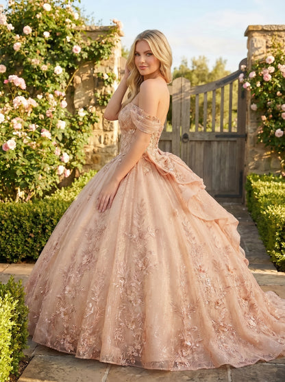 Charming Ball Gown cold shoulder Quinceañera Dress With Embroidery and Bow | Sevoba