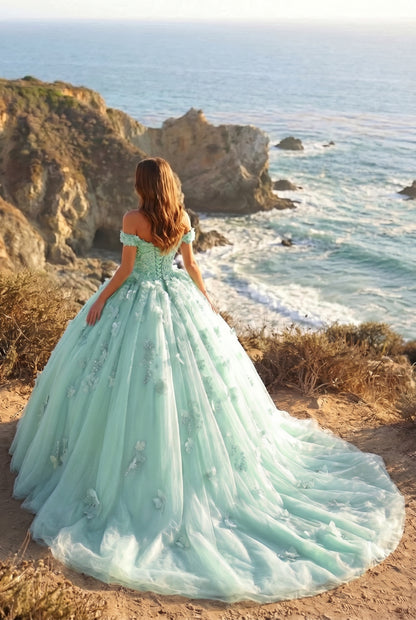 Charming Ball Gown Cold Shoulder Quinceañera Dress With 3D Floral & Lace | Sevoba