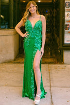 Miracle |Mermaid V Neck Sequins Prom Dress with Slit