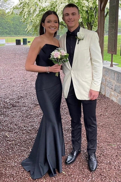 Sevoba|Asymmetrical Green Strapless Ruched Mermaid Long Prom Dress