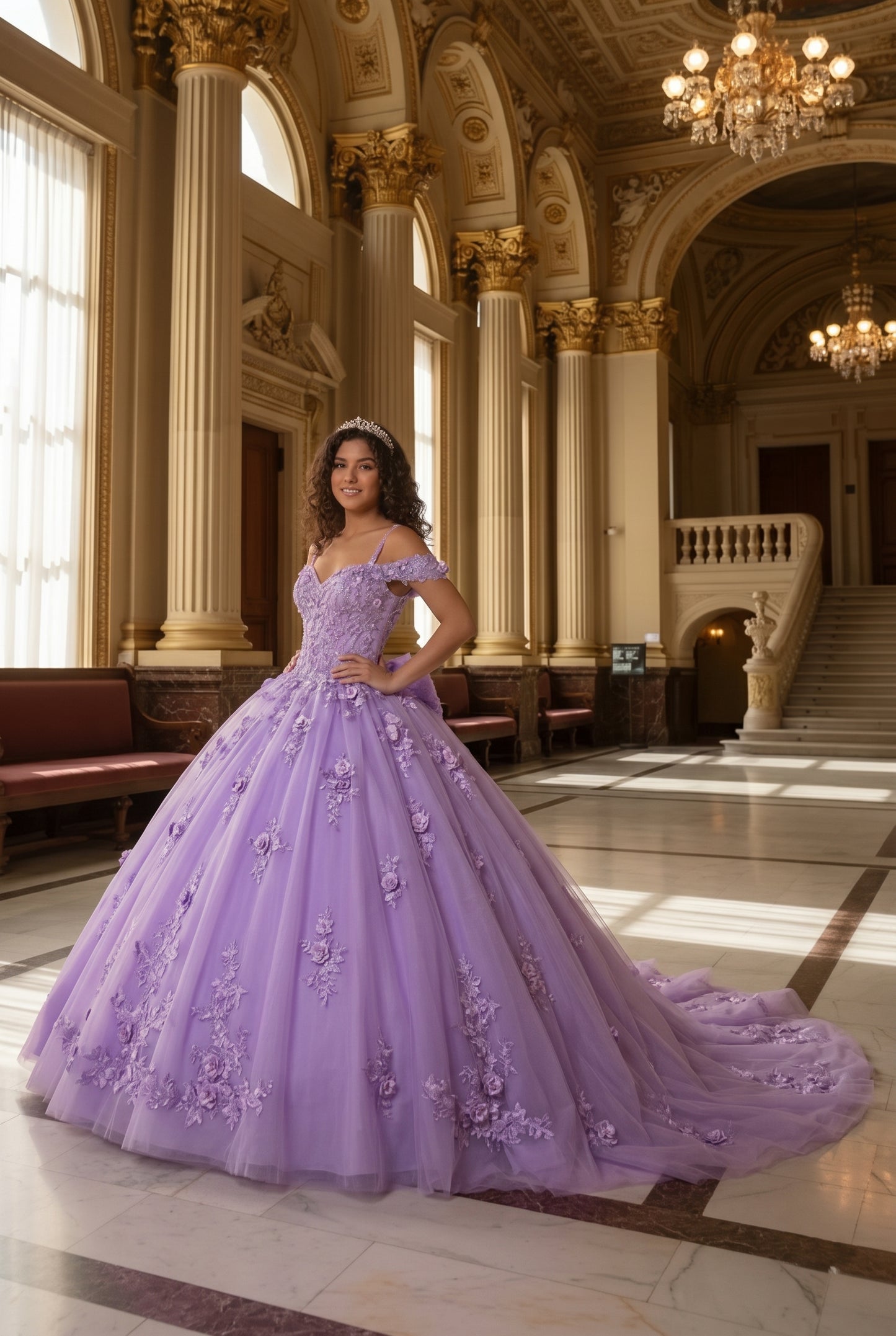 Charming Ball Gown Cold Shoulder Quinceañera Dress With 3D Floral and Lace | Sevoba