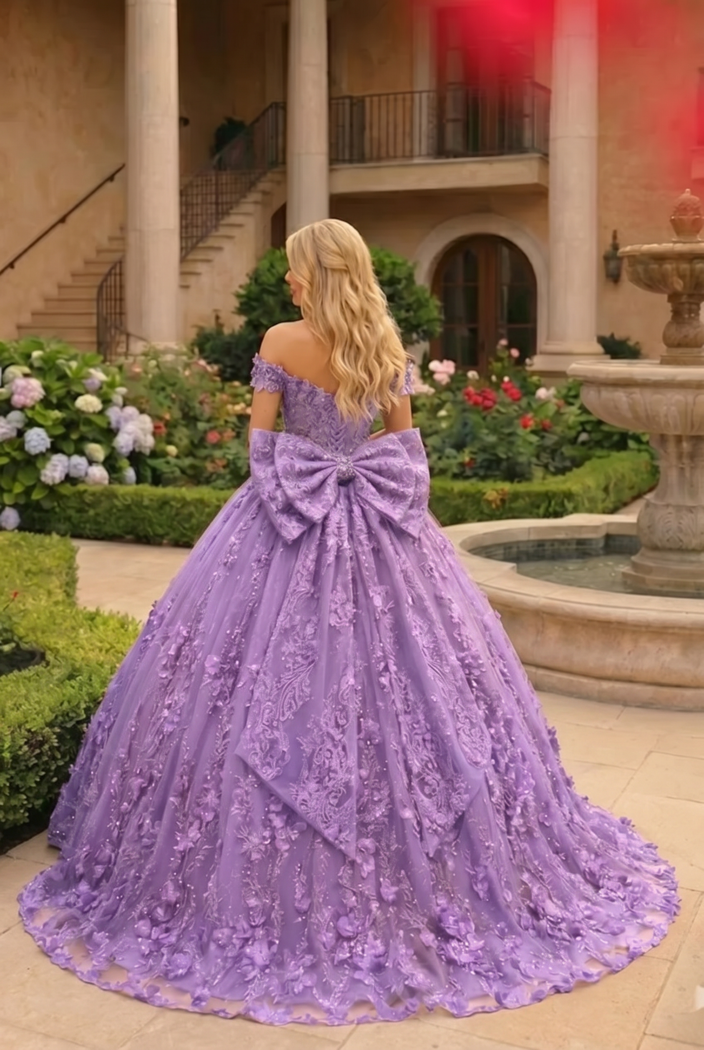 Charming Ball Gown Cold Shoulder Quinceañera Dress With Floral Lace and Bow | Sevoba