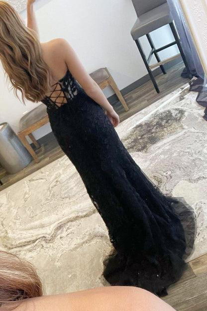 Sevoba|Classic Lace Appliques Strapless Mermaid Prom Dress with Slit