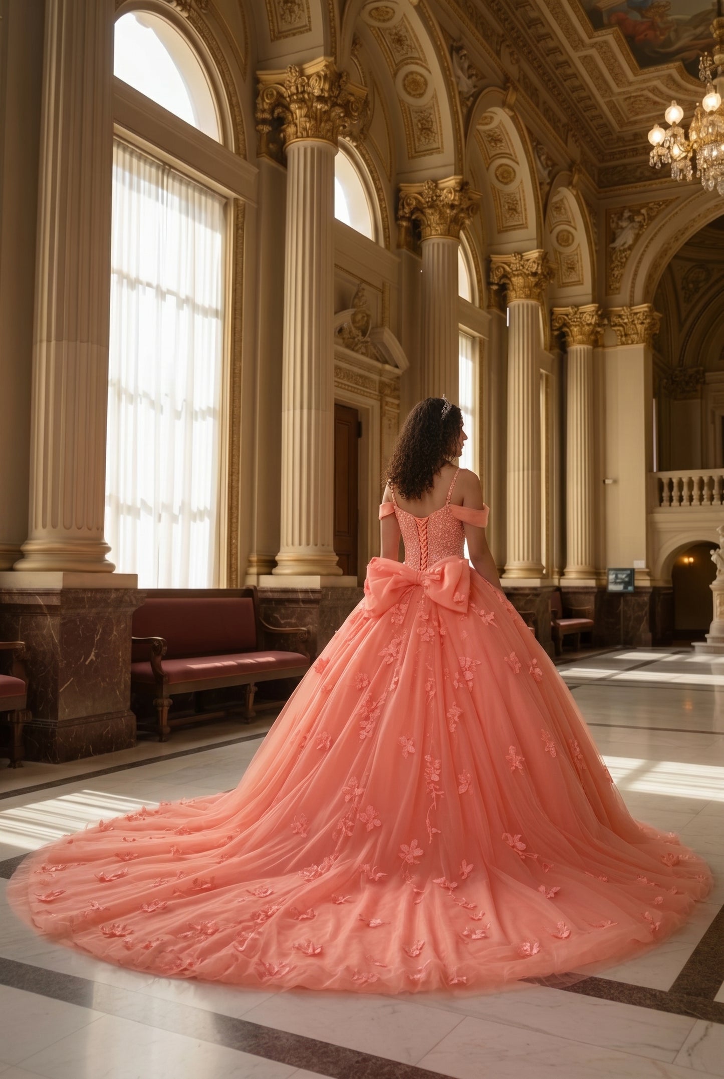 Charming Ball Gown Cold Shoulder Quinceañera Dress With 3D Floral and Lace | Sevoba
