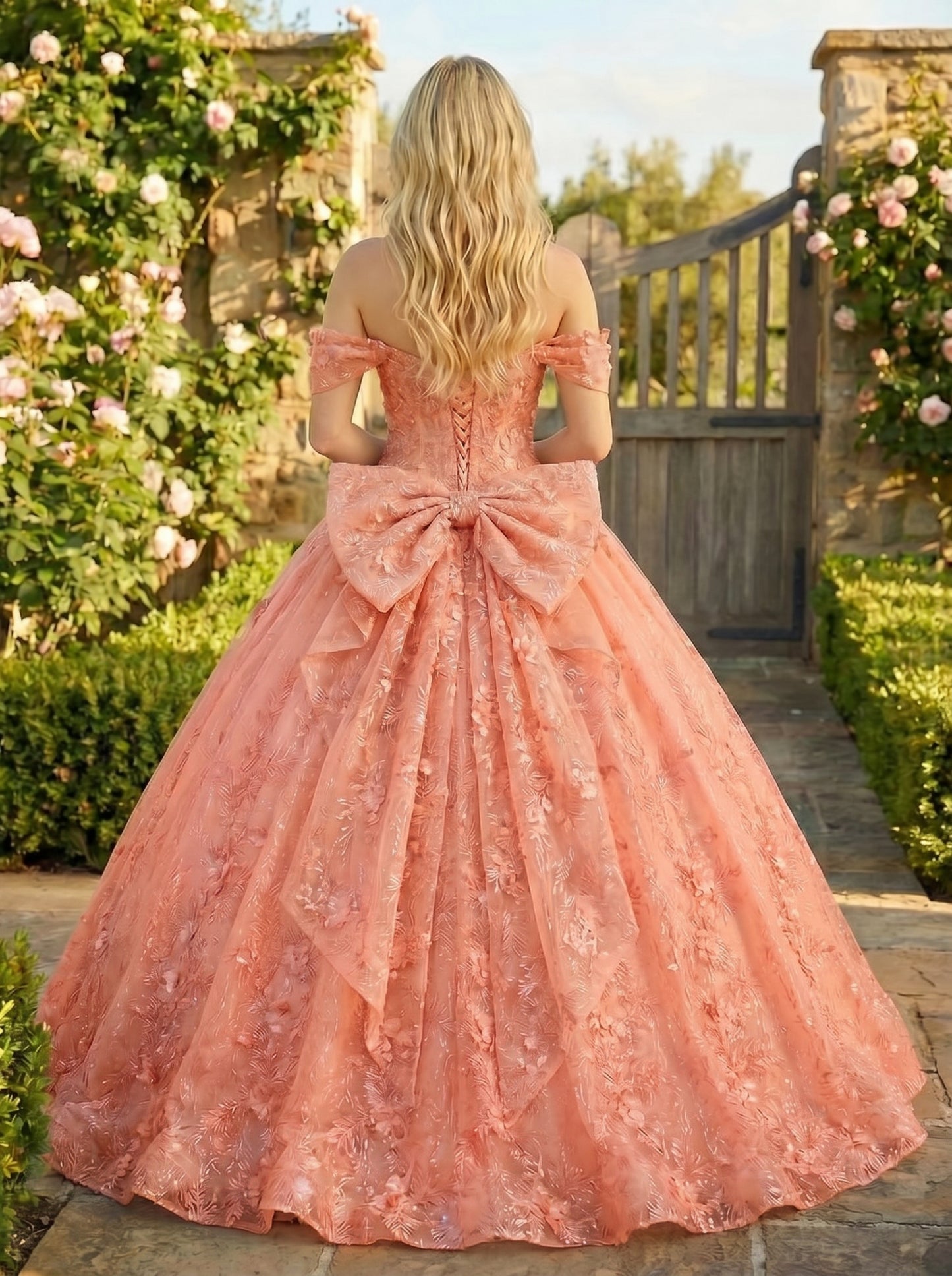 Charming Ball Gown cold shoulder Quinceañera Dress With Embroidery and Bow | Sevoba