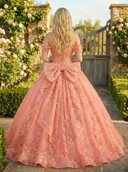 Charming Ball Gown cold shoulder Quinceañera Dress With Embroidery and Bow | Sevoba