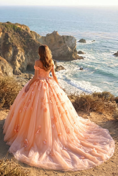 Charming Ball Gown Cold Shoulder Quinceañera Dress With 3D Floral & Lace | Sevoba