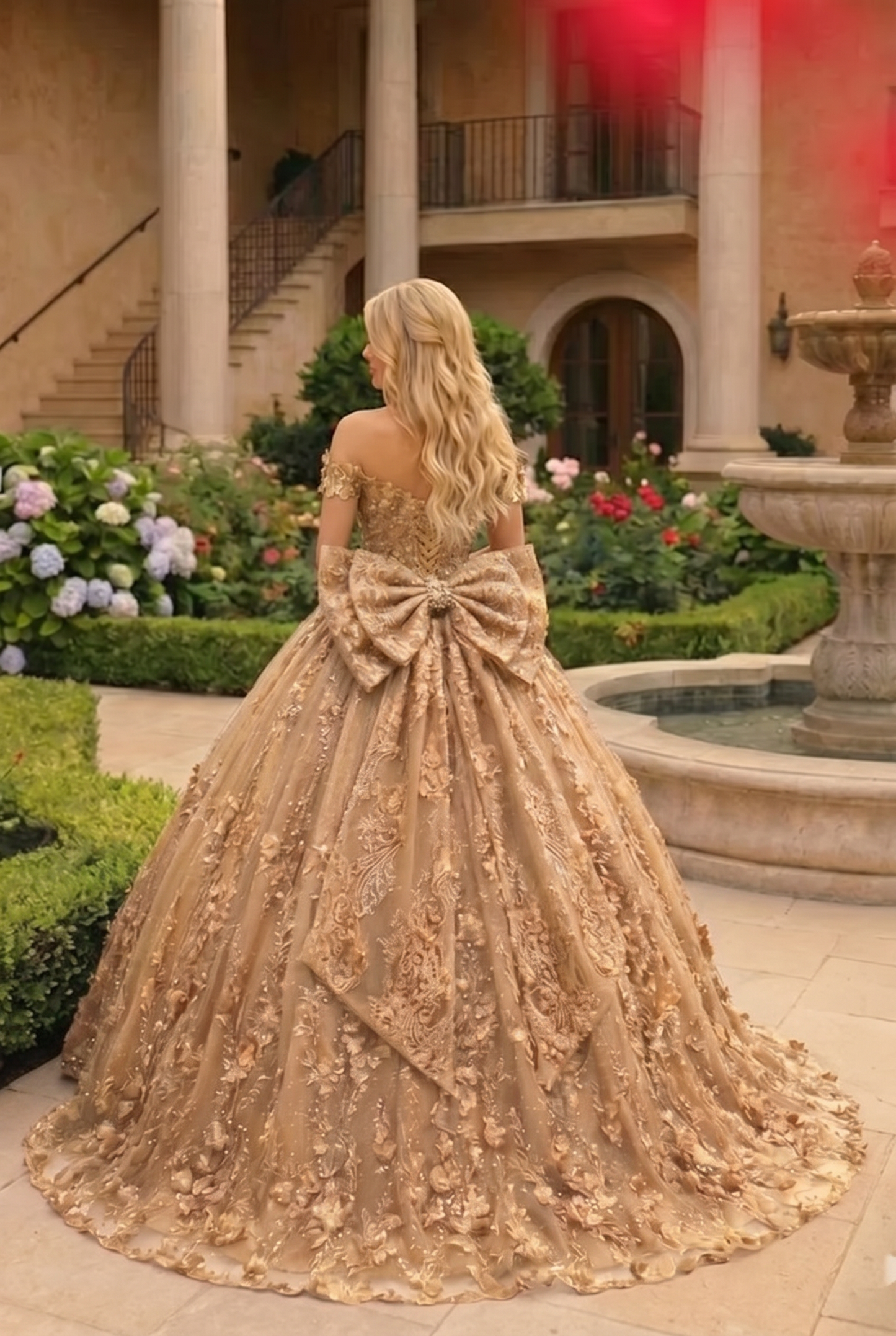 Charming Ball Gown Cold Shoulder Quinceañera Dress With Floral Lace and Bow | Sevoba